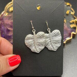 Silver Tone Fashion Costume Leaf Earrings